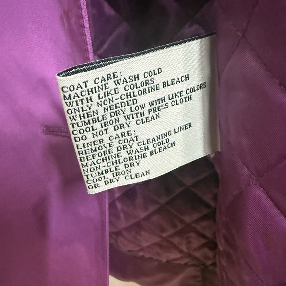 LONDON FOG Trench Coat Purple Grape Jacket With Hoodie & Belt Women Size PM - Picture 6 of 10